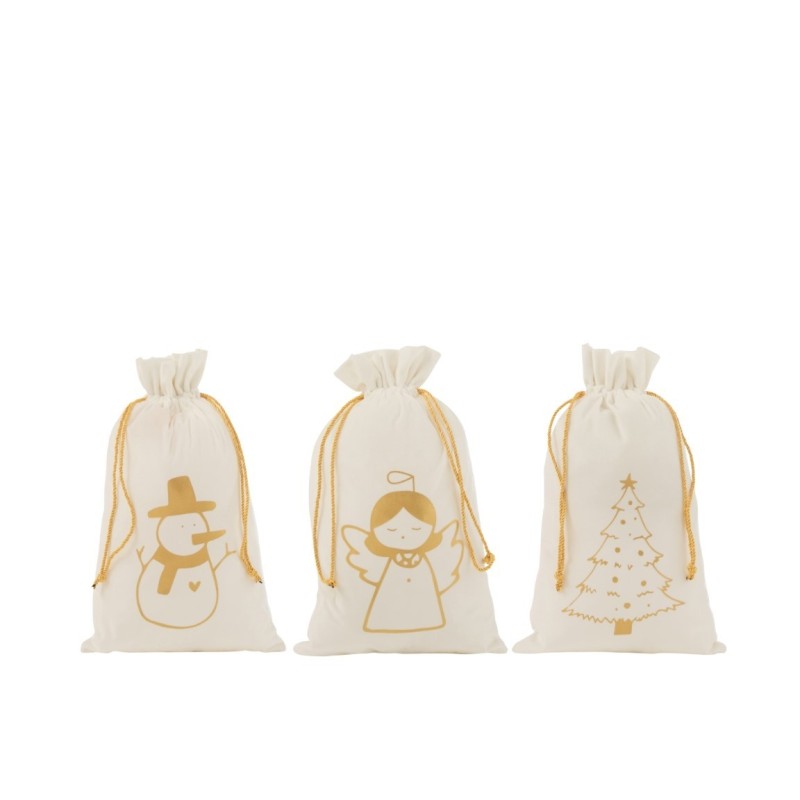 Pochette  Sac de Noel velour blanc dore Medium