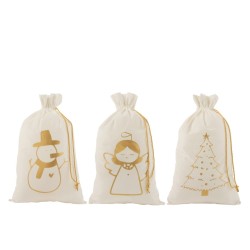 Pochette Sac de Noel velour blanc dore Large