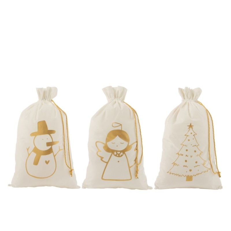 Pochette Sac de Noel velour blanc dore Large
