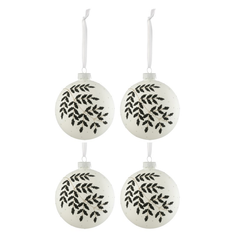 GLADICE Boite de 4 boules de Noel Blanc/Noir