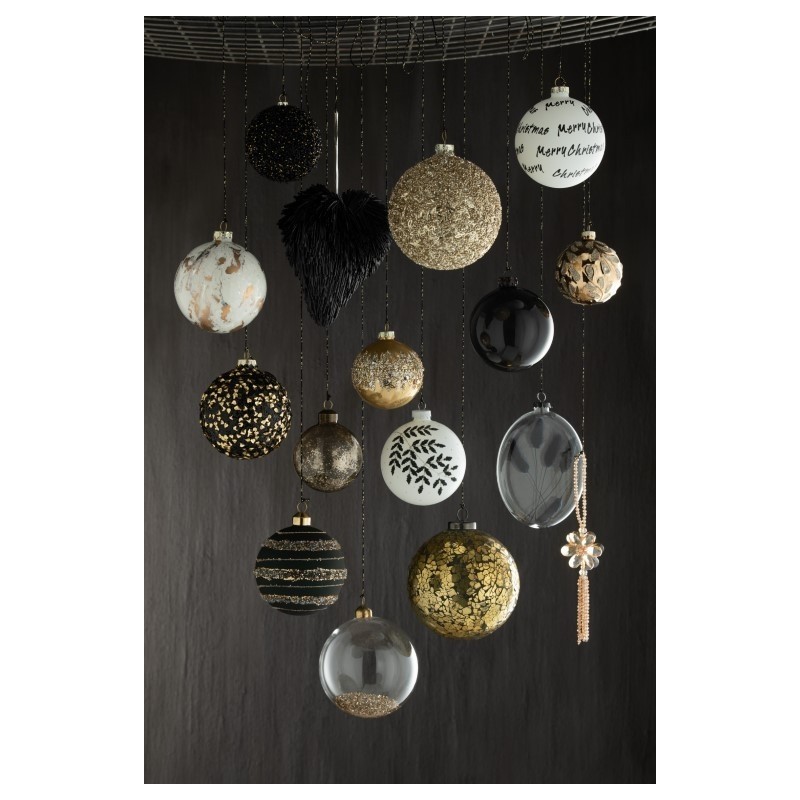 GLADICE Boite de 4 boules de Noel Blanc/Noir