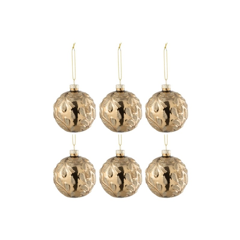 BRINDILLES Boite de 6 boules de Noel Dorées