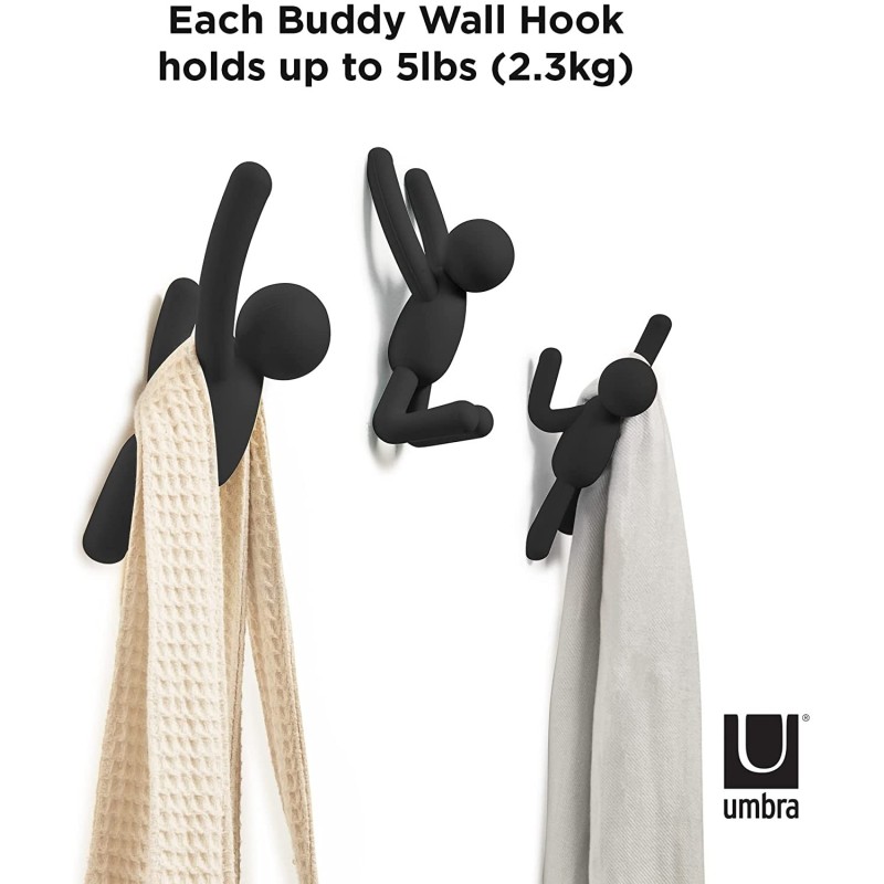 BUDDY Hooks  Set de 3 crochets porte manteau NOIR
