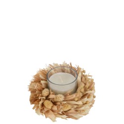 Flora bougie avec couronne fleurs sechées