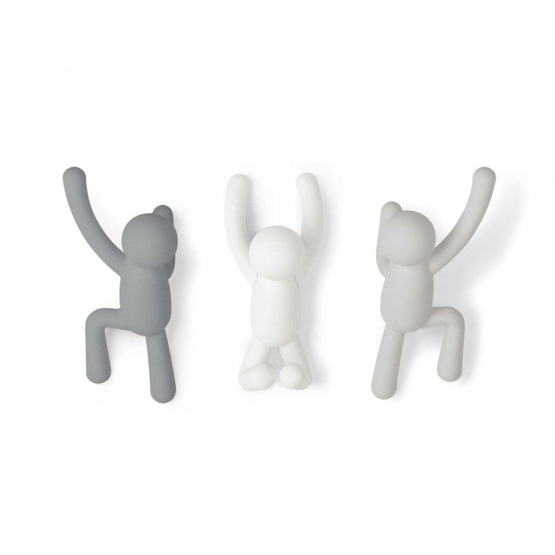 BUDDY Hooks  Set de 3 crochets porte manteau Gris