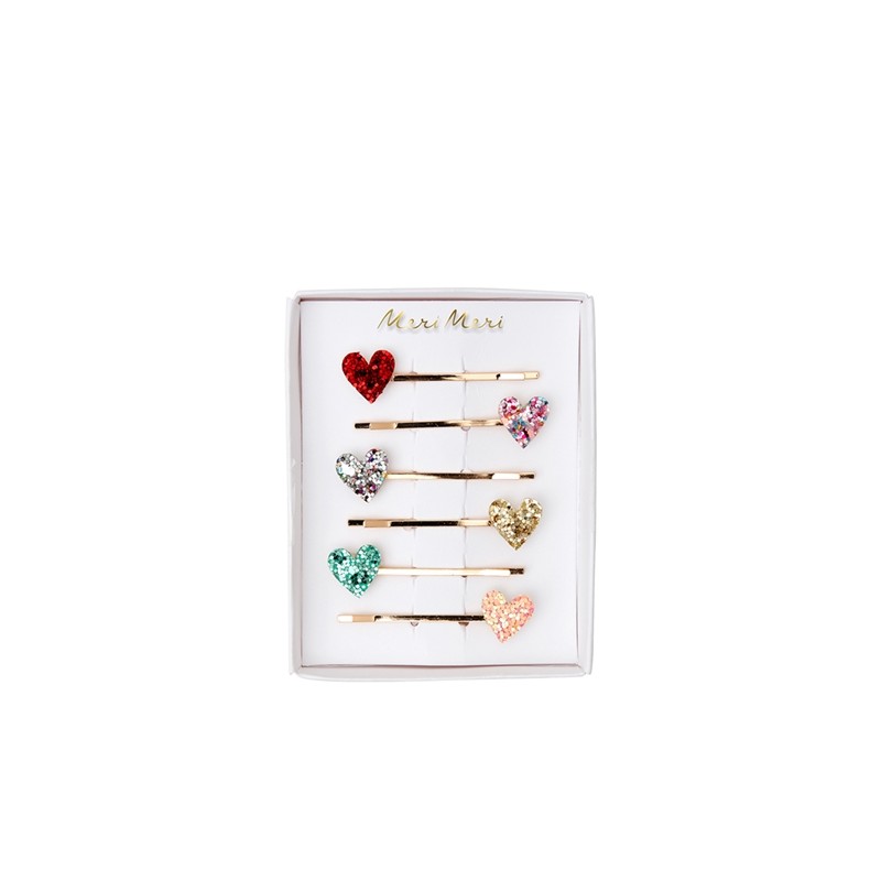 Pinces à cheveux Coeur paillettes S/6