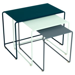 OULALA Set de 3 tables gigognes Bleu acapulco/ Gris Orage/ Menthe Glaciale