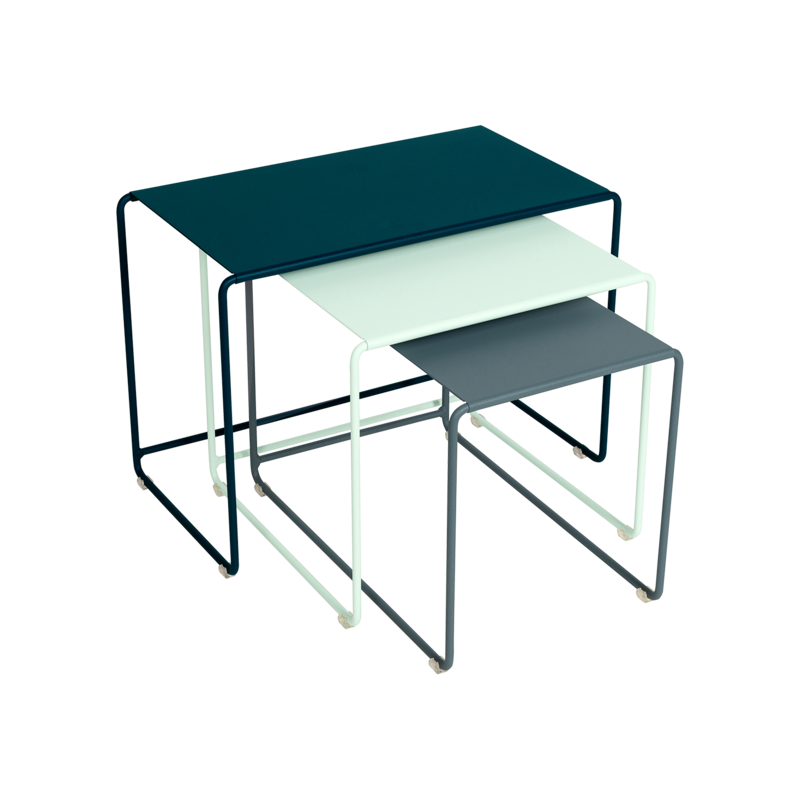 OULALA Set de 3 tables gigognes Bleu acapulco/ Gris Orage/ Menthe Glaciale