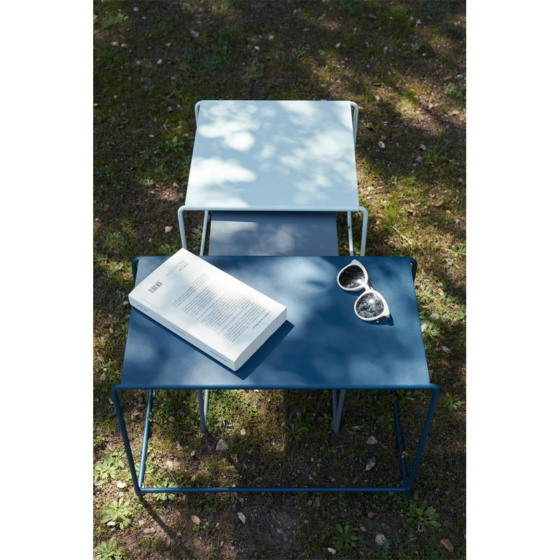 OULALA Set de 3 tables gigognes Bleu acapulco/ Gris Orage/ Menthe Glaciale