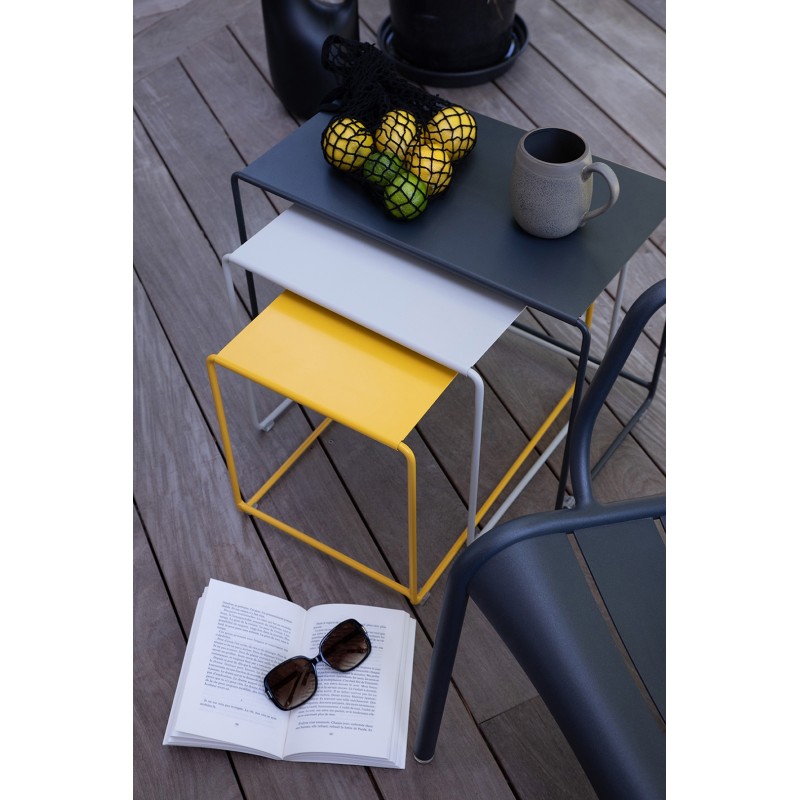 OULALA Set de 3 tables gigognes Bleu acapulco/ Gris Orage/ Menthe Glaciale