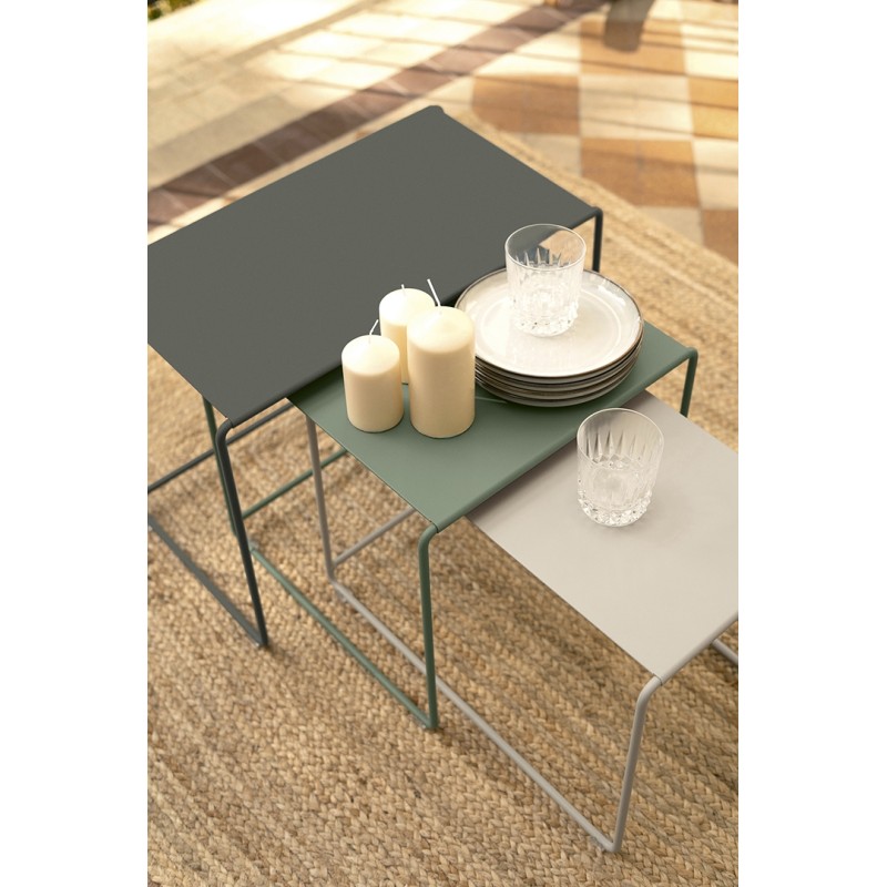 OULALA Set de 3 tables gigognes Bleu acapulco/ Gris Orage/ Menthe Glaciale
