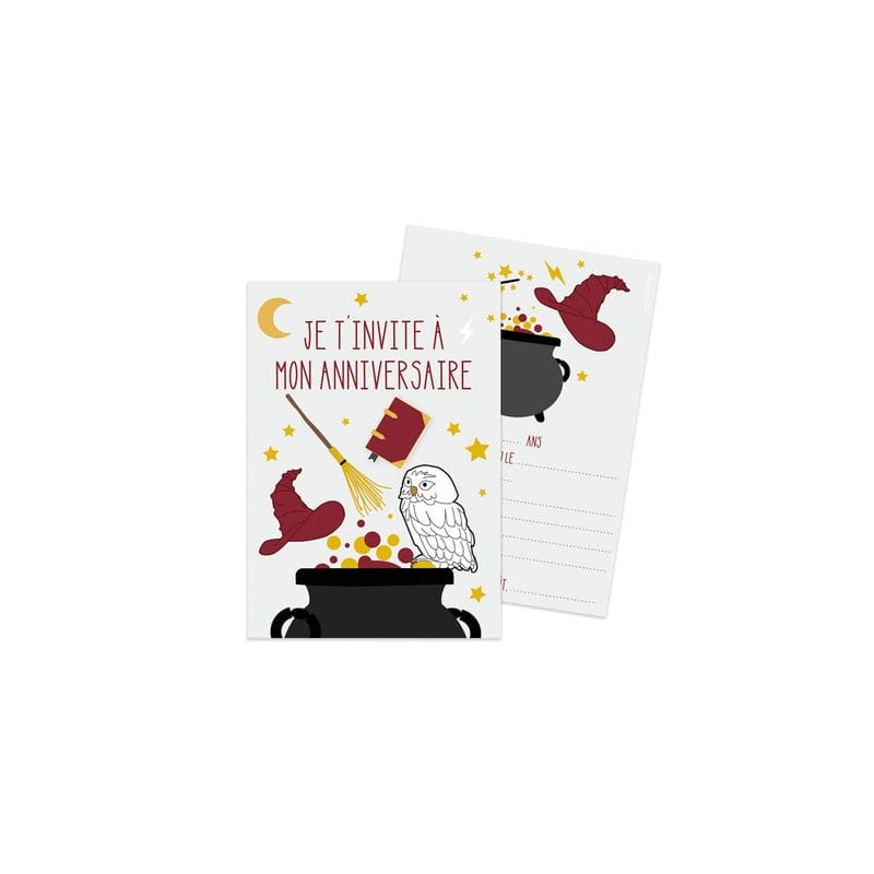 HARRY 8 cartes d'invitations type Sorcier