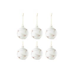 LOU Boîte de 6 boules Houx Blanc/paillettes