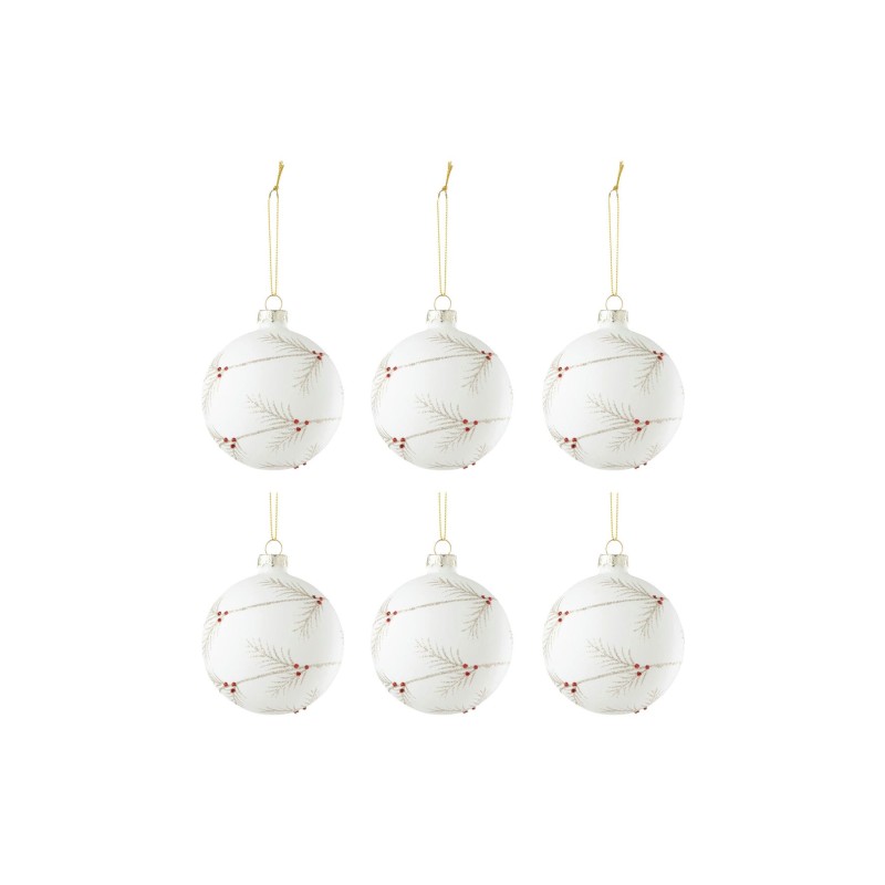LOU Boîte de 6 boules Houx Blanc/paillettes