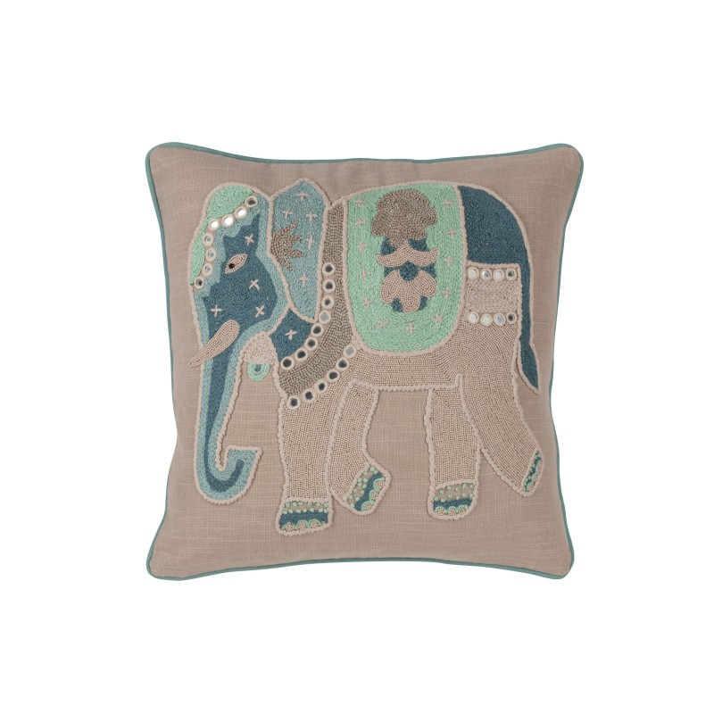 Elephant Coussin coton naturel/Bleu