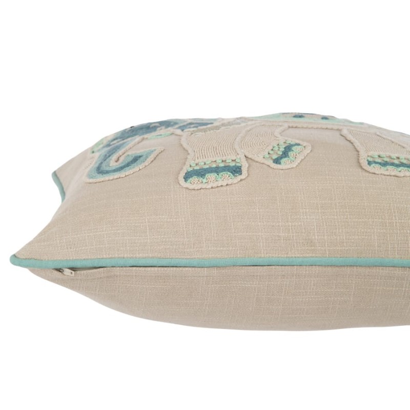 Elephant Coussin coton naturel/Bleu