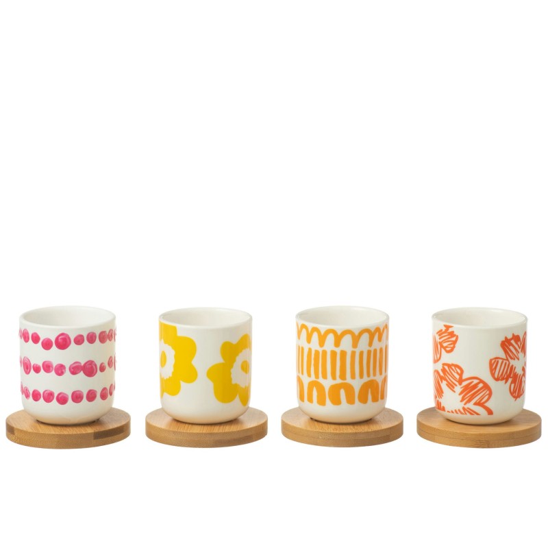 Maria Set de 4 tasses à café avec sous tasse bambou Multico
