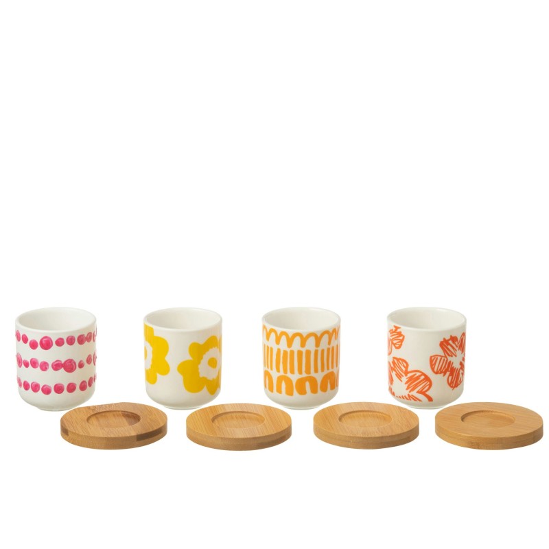 Maria Set de 4 tasses à café avec sous tasse bambou Multico