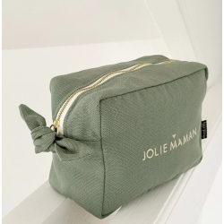 Grande Trousse de toilette brodée "Jolie Maman" Sauge
