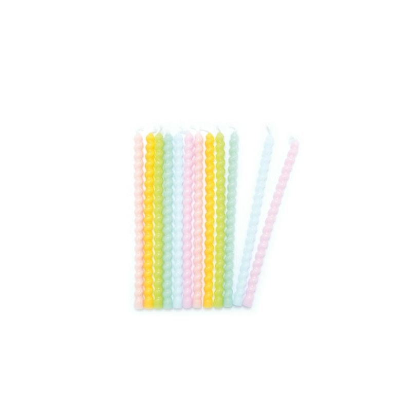 Bougies longues torsadées pastel S/12