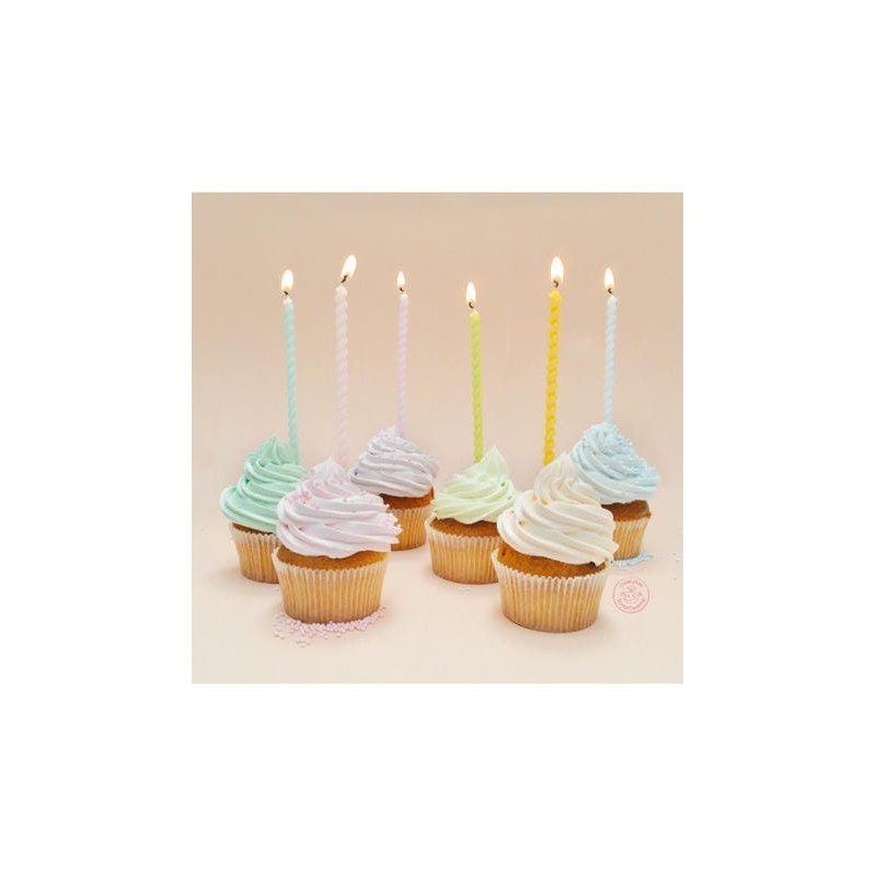 Bougies longues torsadées pastel S/12