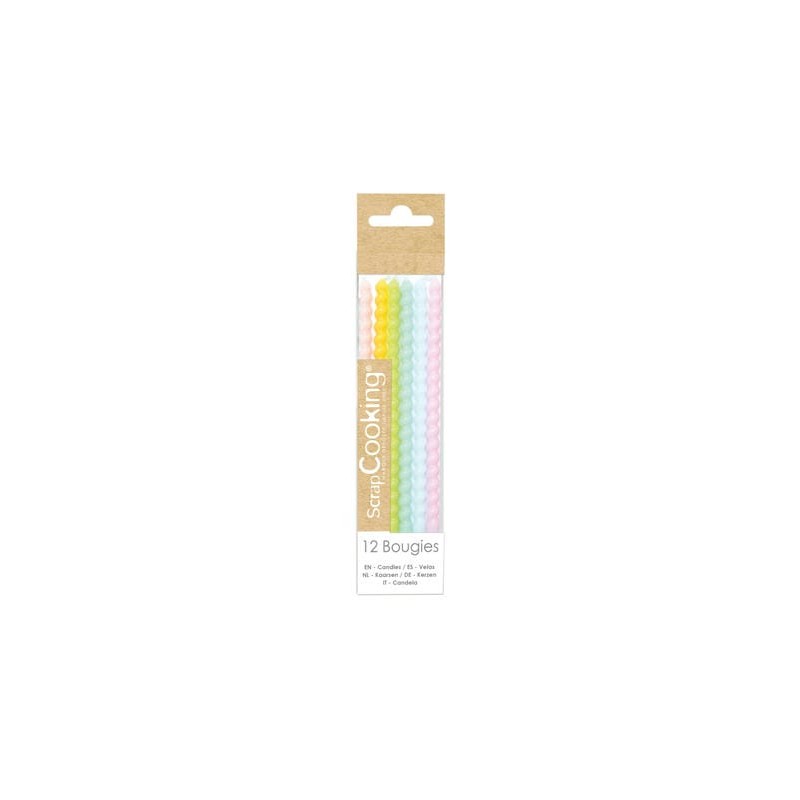 Bougies longues torsadées pastel S/12