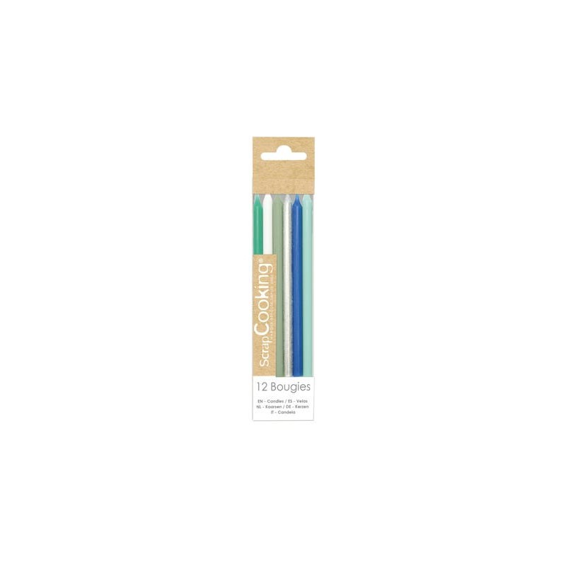 Bougies longues bleu et argent S/12