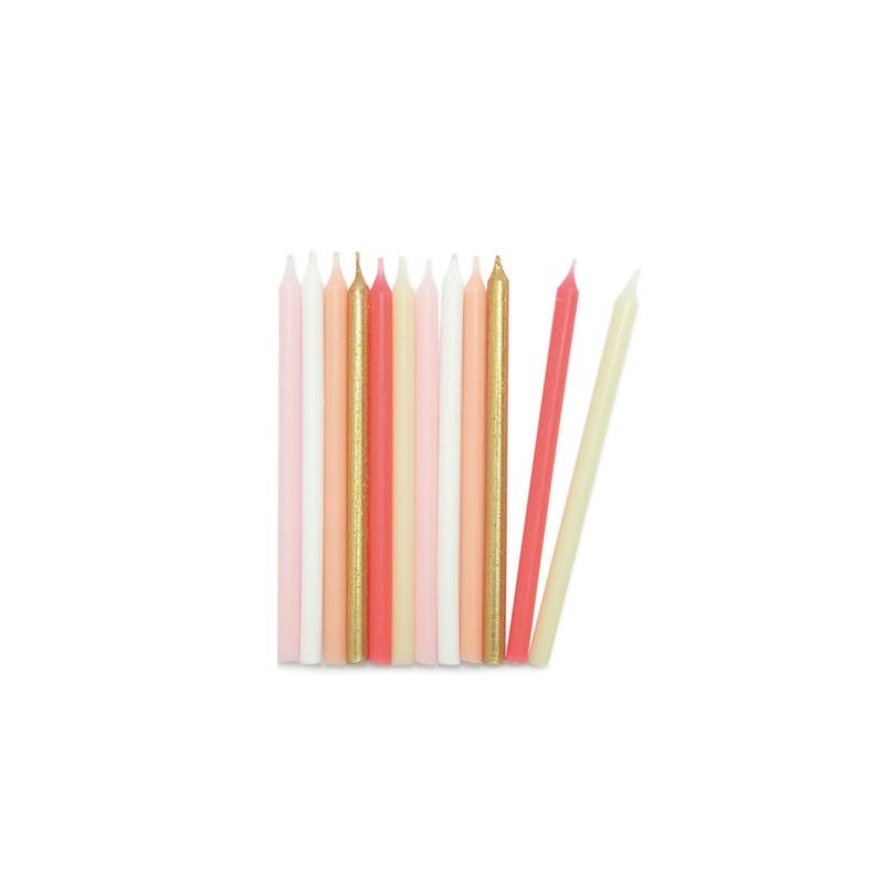 Bougies longues rose et or S/12