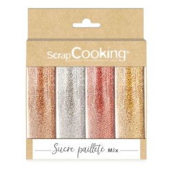Pack de 4 sucres pailletés or, or rose, argent, rubis 76g