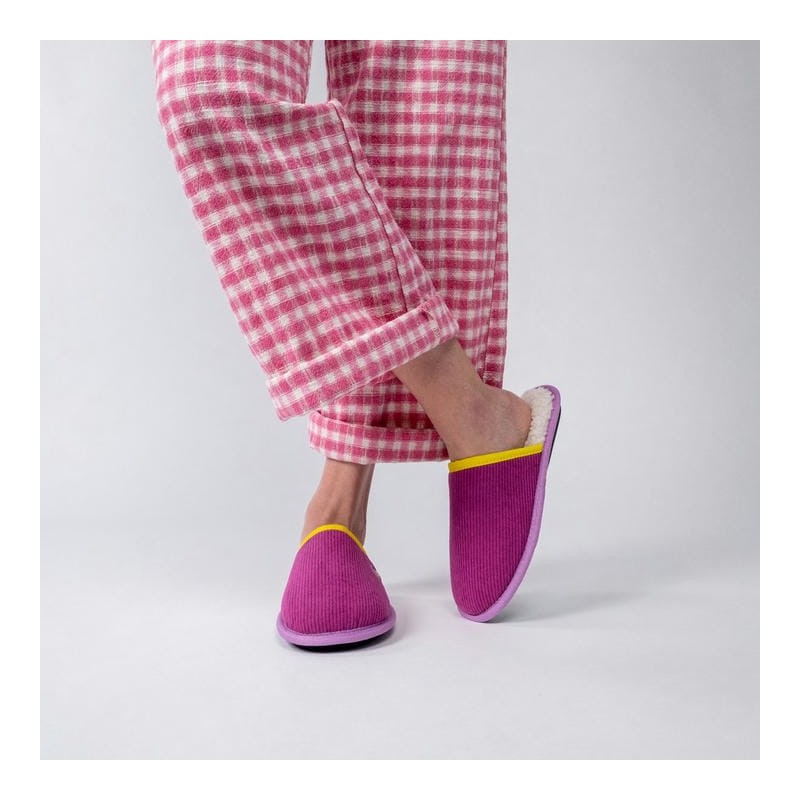 Pantoufles - velour cotelé Rose