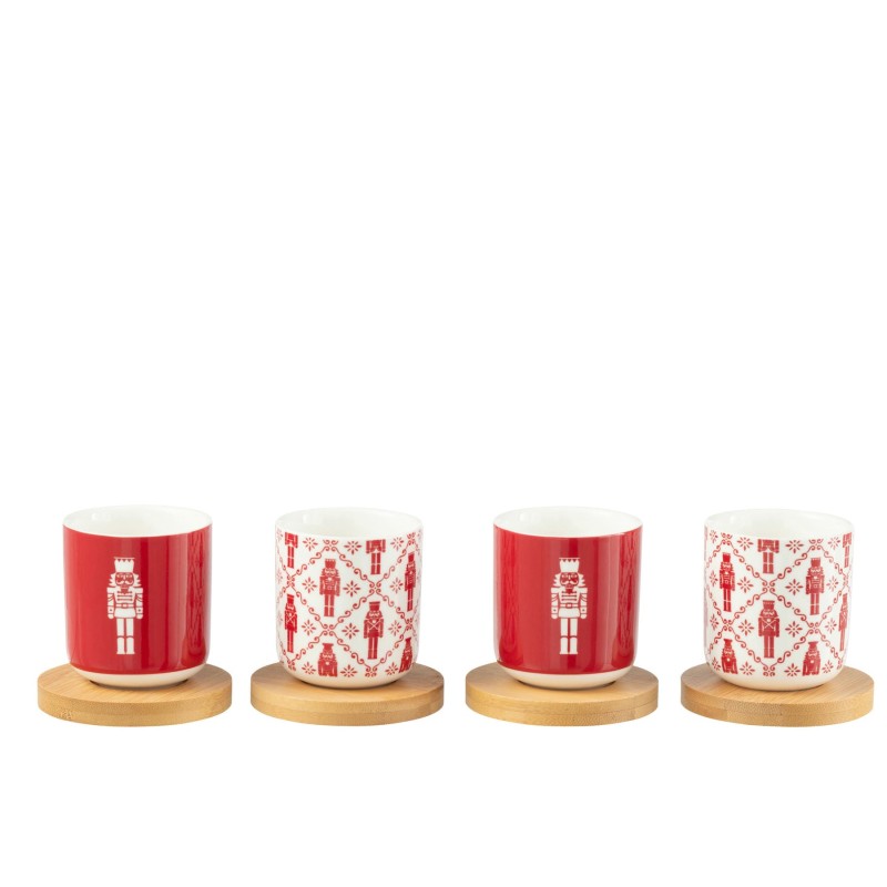 Maria Set de 4 tasses à café avec sous tasse bambou Rouge