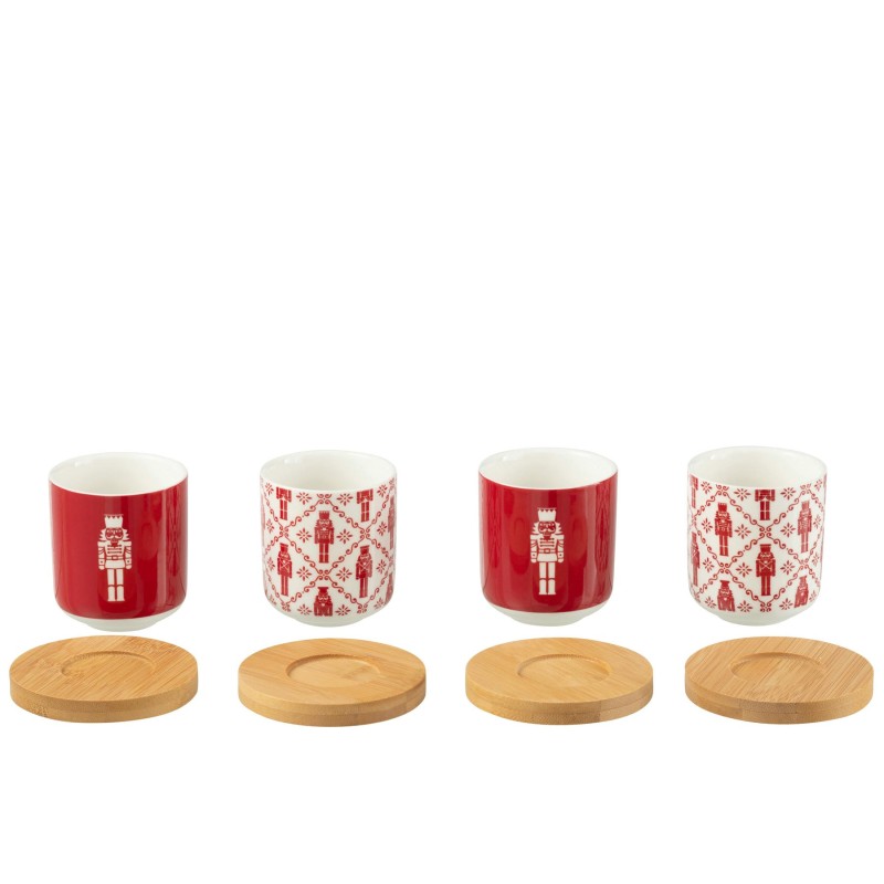 Maria Set de 4 tasses à café avec sous tasse bambou Rouge