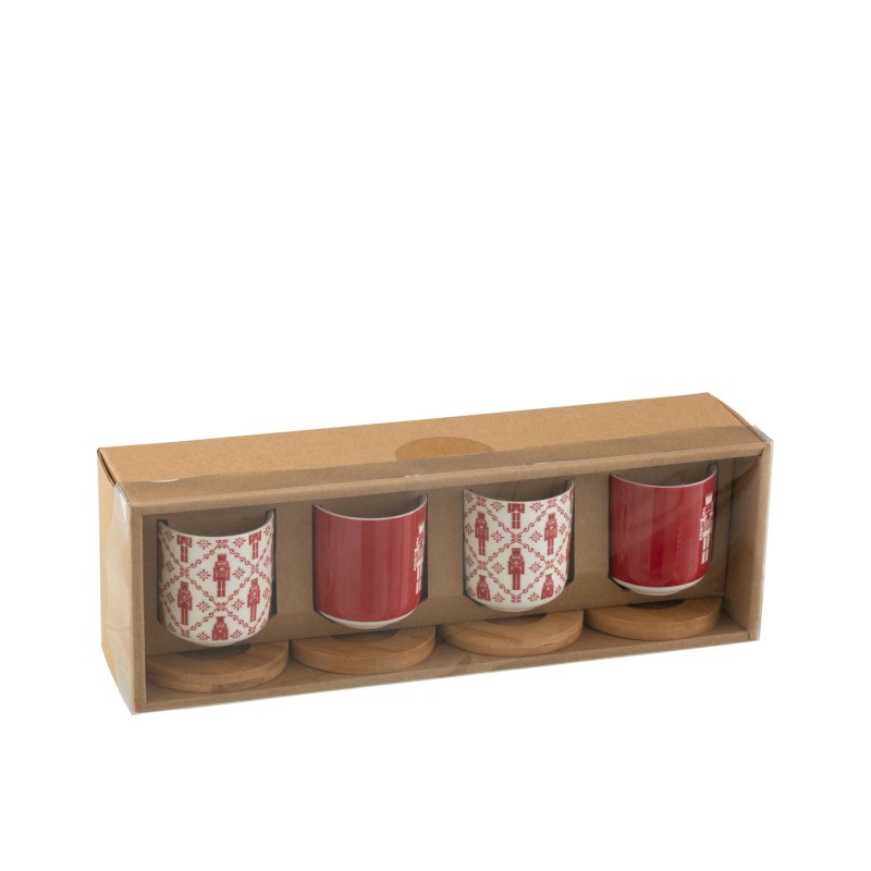 Maria Set de 4 tasses à café avec sous tasse bambou Rouge