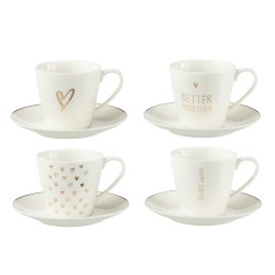 Happy Coffee S/4 Tasses café coeurs