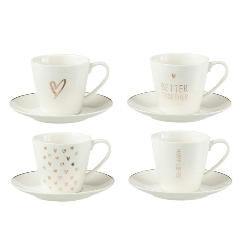 Happy Coffee S/4 Tasses café coeurs