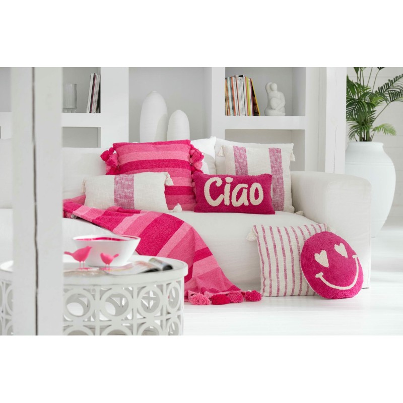 Coussin smiley Tufté rose fuschia