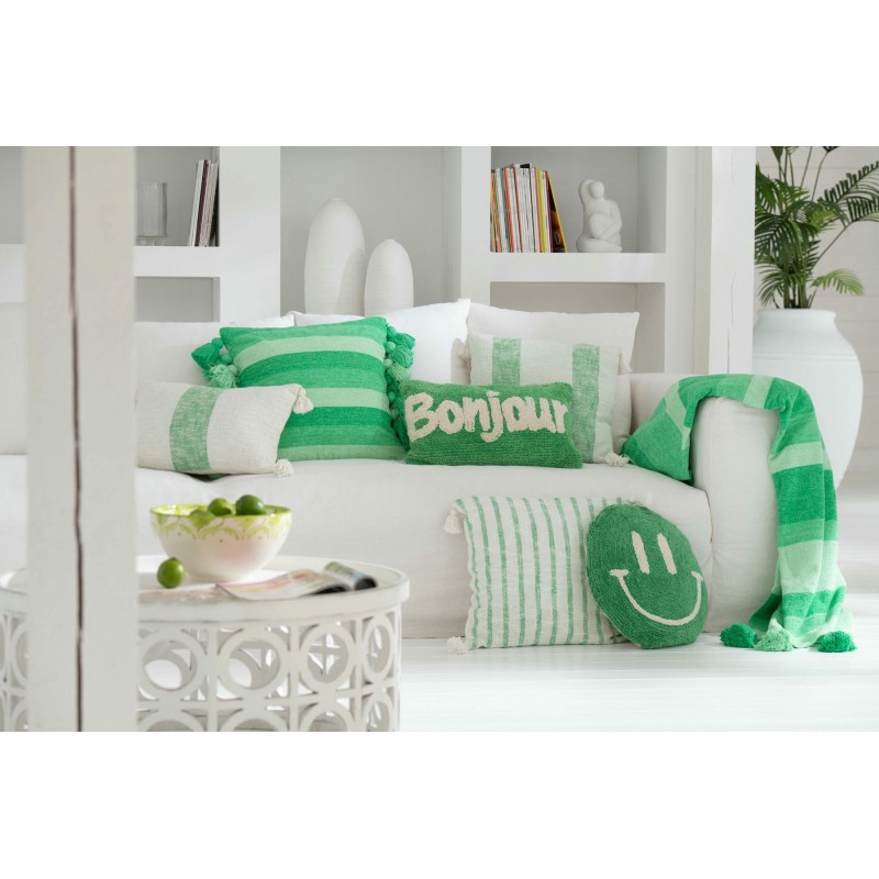 Coussin smiley Tufté rose vert