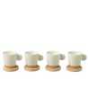 Boite 4 Tasses A Cafe + Base Bambou Ceramique Blanc/Naturel