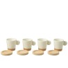 Boite 4 Tasses A Cafe + Base Bambou Ceramique Blanc/Naturel