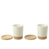 Boite 2 Tasses/Mug + Base Bambou Ceramique Blanc/Naturel