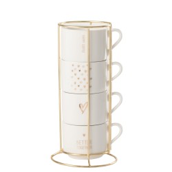 Rack 4 tasses Amour Ivoir et Dorure