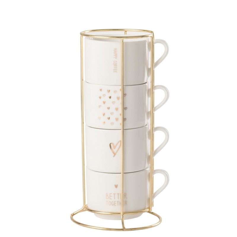 Rack 4 tasses Amour Ivoir et Dorure