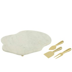 Plateau À Fromage + Couteau À Fromage Irrégulier Marbre Blanc/Doré
