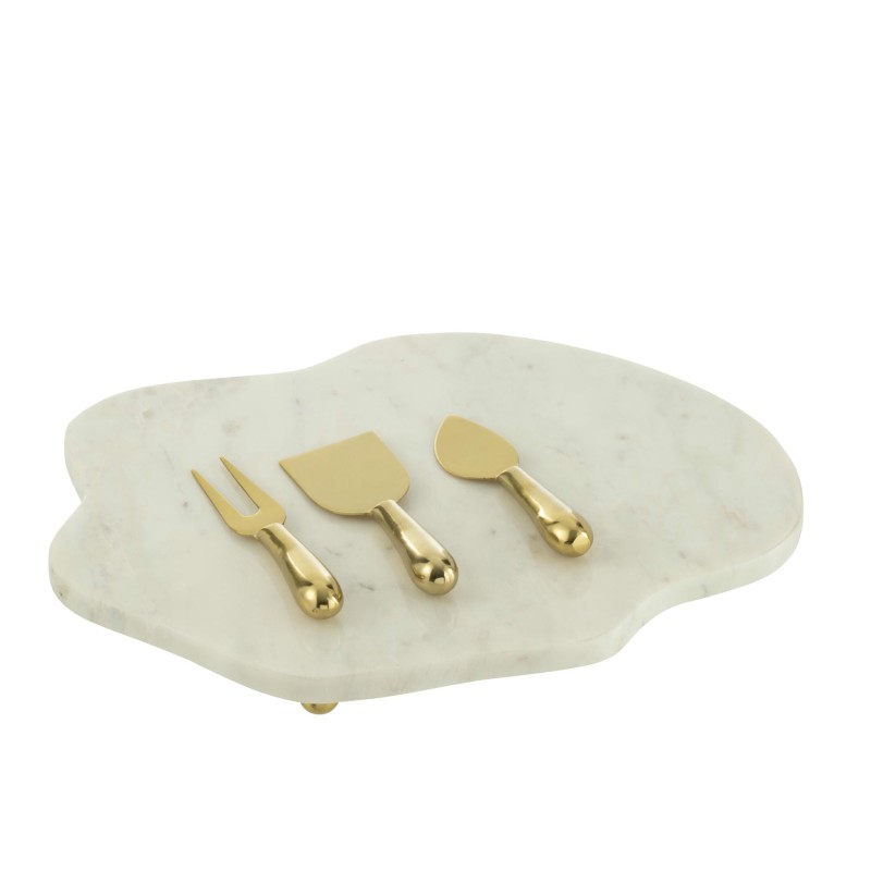 Plateau À Fromage + Couteau À Fromage Irrégulier Marbre Blanc/Doré