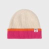 Bonnet en laine - Beige, orange et rose
