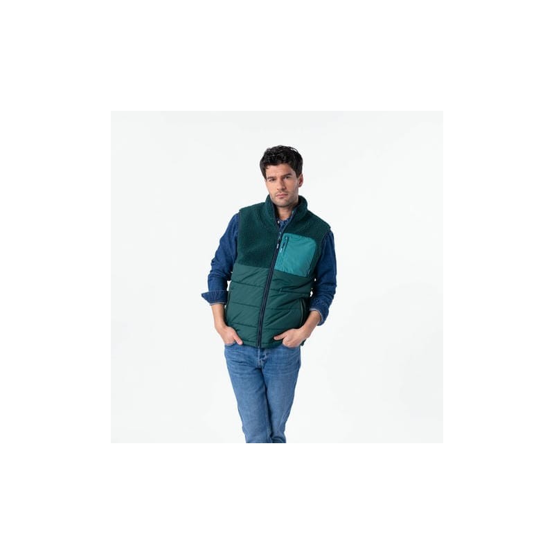 Veste bi-matières en sherpa sans manches Homme /Vert