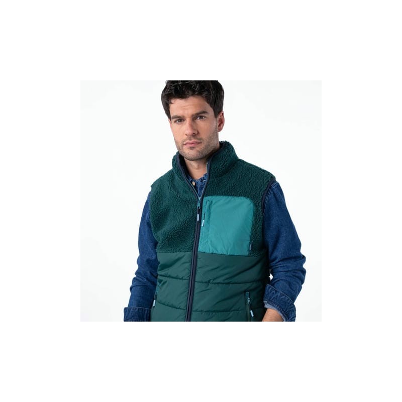 Veste bi-matières en sherpa sans manches Homme /Vert