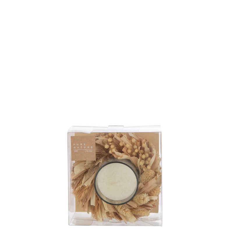 Flora bougie avec couronne fleurs sechées