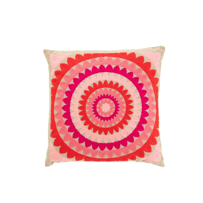 Coussin Fleur Spirale Coton Beige/Rose