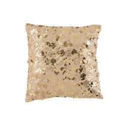 Coussin sequins et velour Champagne/beige